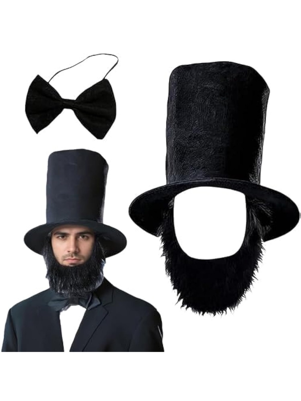 Abraham Abe Lincoln President Stove Pipe Hat Attached Beard Historical 4th July